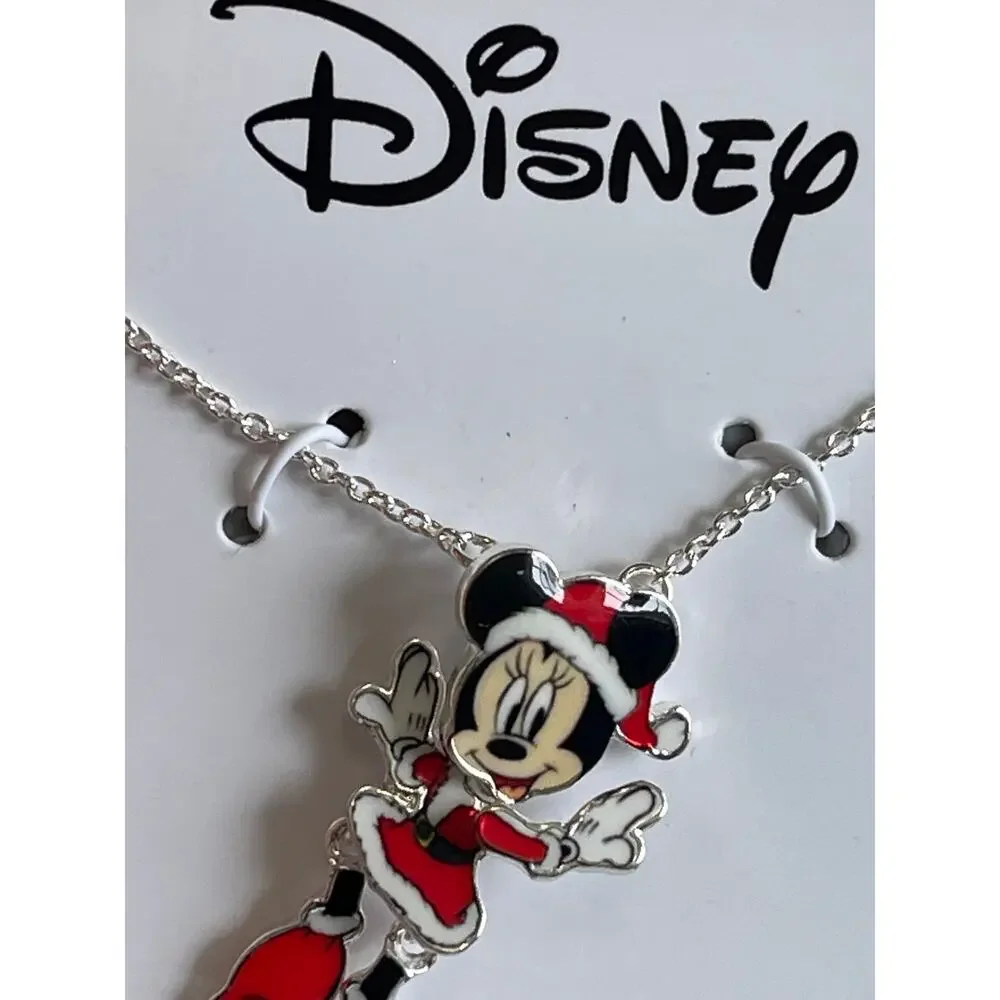 Disney Minnie Mouse Moveable Silver Plated Bow Tiful Xmas Christmas Necklace NEW